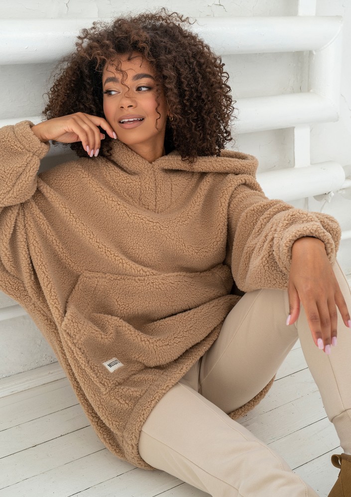 Ozzy - Beige faux fur oversize hoodie
