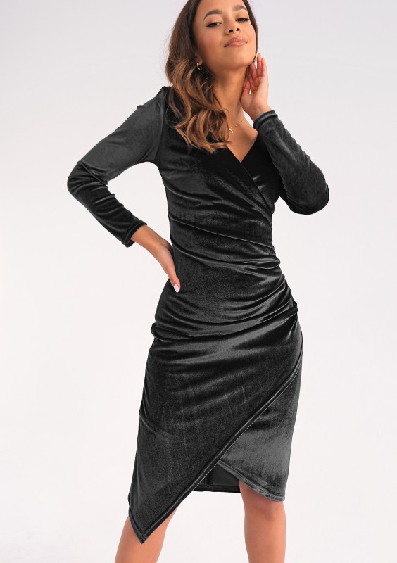 Elena - Sukienka midi velvet Czarna