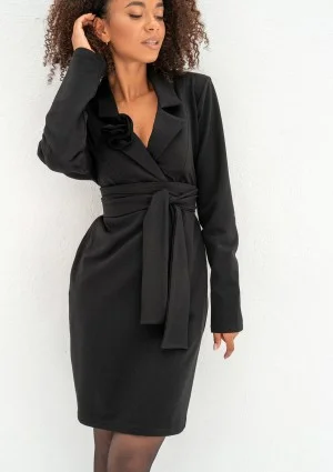 Meira - Black mini collared dress