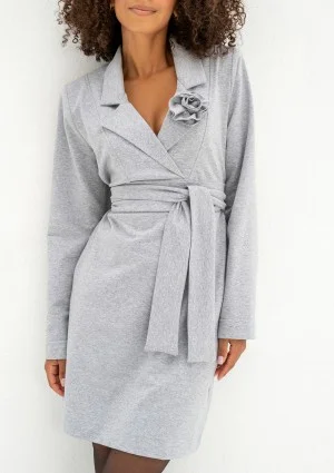 - Melange grey mini collared dress