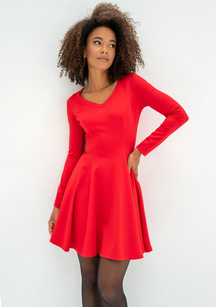 Abbie - Red mini flared dress