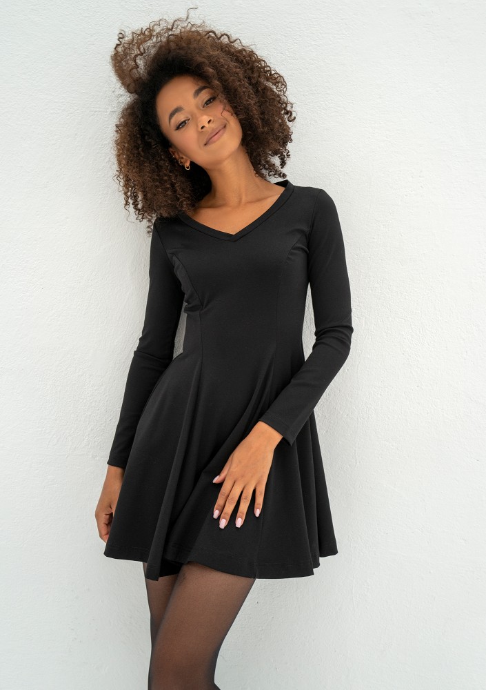 - Black mini flared dress
