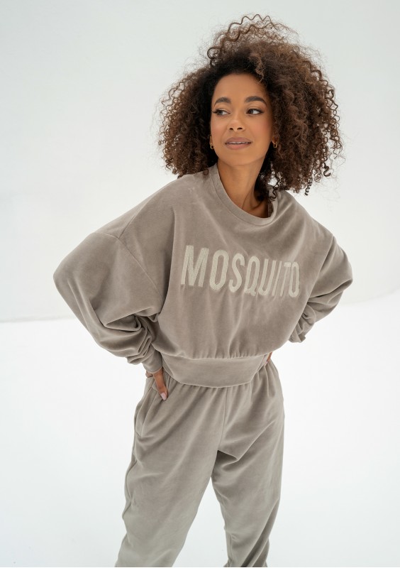 Shore Velvet - Taupe velour sweatshirt with a logo