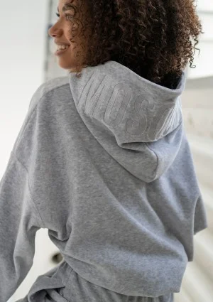 Icon Velvet - Melange grey velour hoodie with a logo