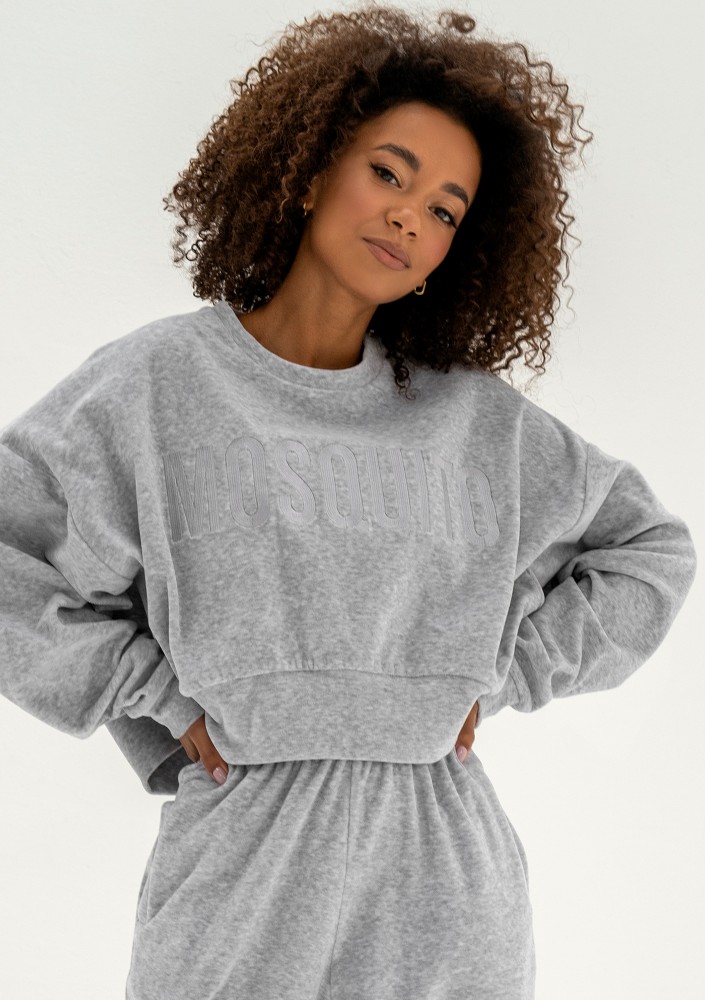 Shore Velvet - Bluza welurowa Grey Melange