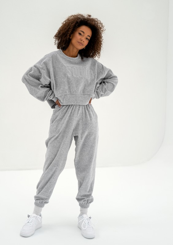 Icon Velvet - Melange grey velour sweatpants