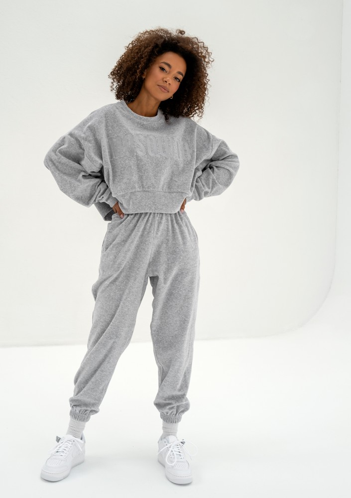 Icon Velvet - Melange grey velour sweatpants