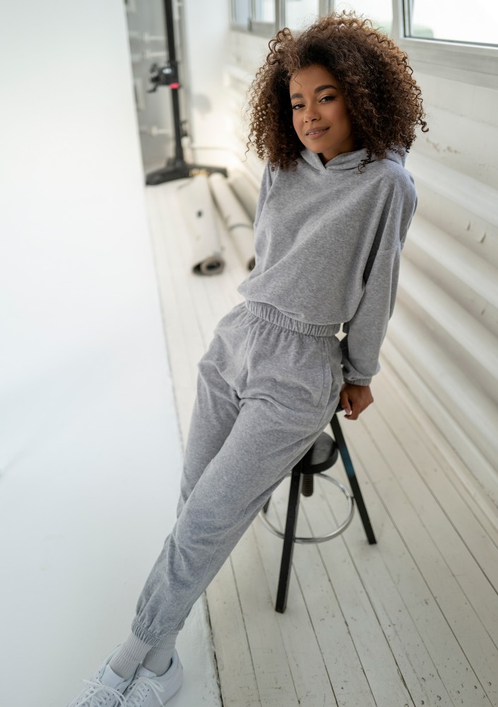 Icon Velvet - Melange grey velour sweatpants