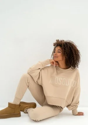 Shore Thin - Sand beige sweatshirt with an embroidered logo