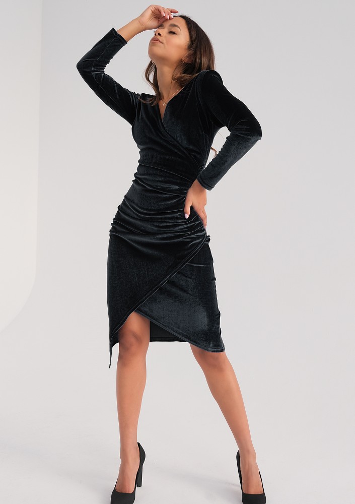 Elena - Sukienka midi velvet Czarna