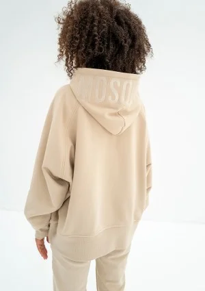 Hoody - Beige oversize hoodie with an embroidered logo