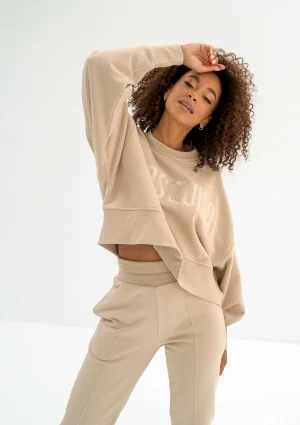 Shore Thin - Sand beige sweatshirt with an embroidered logo