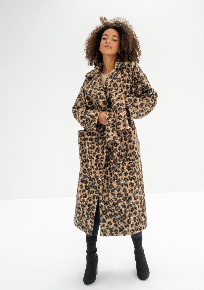 Blade - Leopard spots printed boucle coat