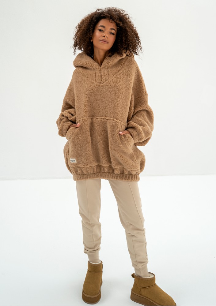Ozzy - Beige faux fur oversize hoodie