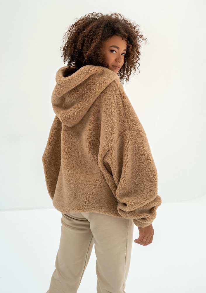 Ozzy - Beige faux fur oversize hoodie