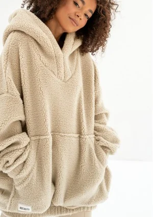 Ozzy - Natural beige faux fur oversize hoodie
