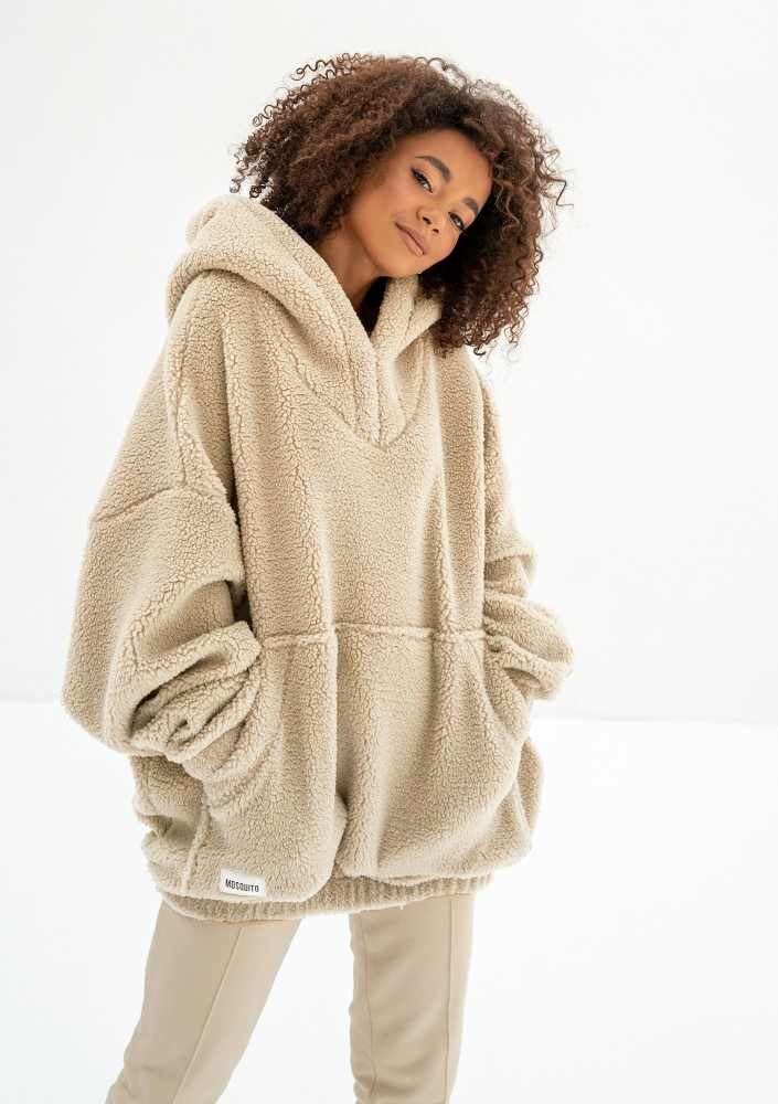 Ozzy - Natural beige faux fur oversize hoodie