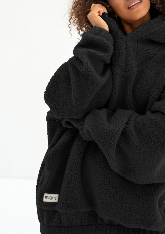 Ozzy - Black faux fur oversize hoodie