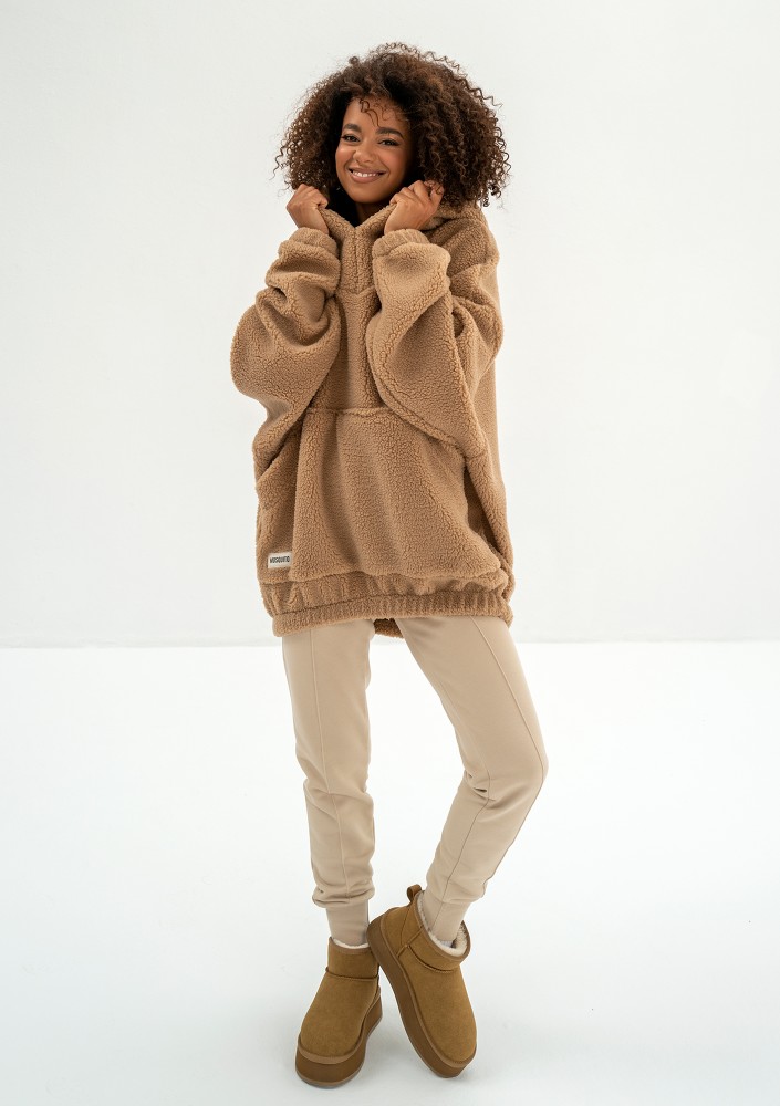 Ozzy - Beige faux fur oversize hoodie
