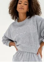 Shore Velvet - Melange grey velour sweatshirt with a logo