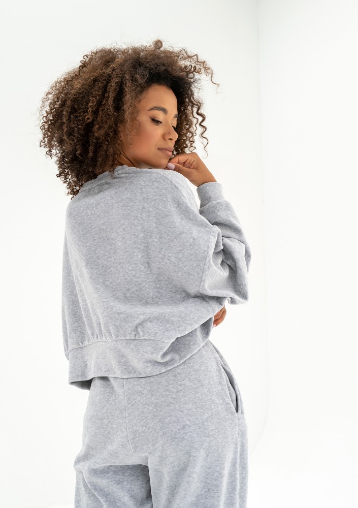 Shore Velvet - Bluza welurowa Grey Melange