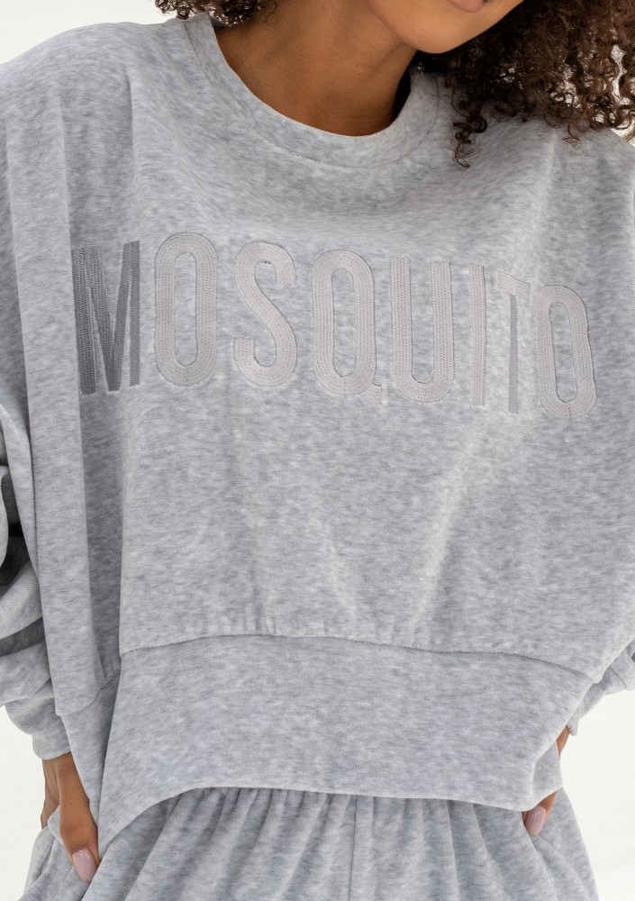 Shore Velvet - Melange grey velour sweatshirt with a logo