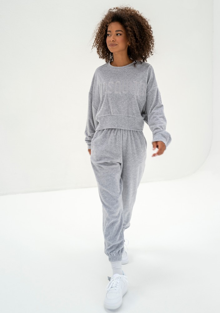 Icon Velvet - Spodnie welurowe Grey Melange