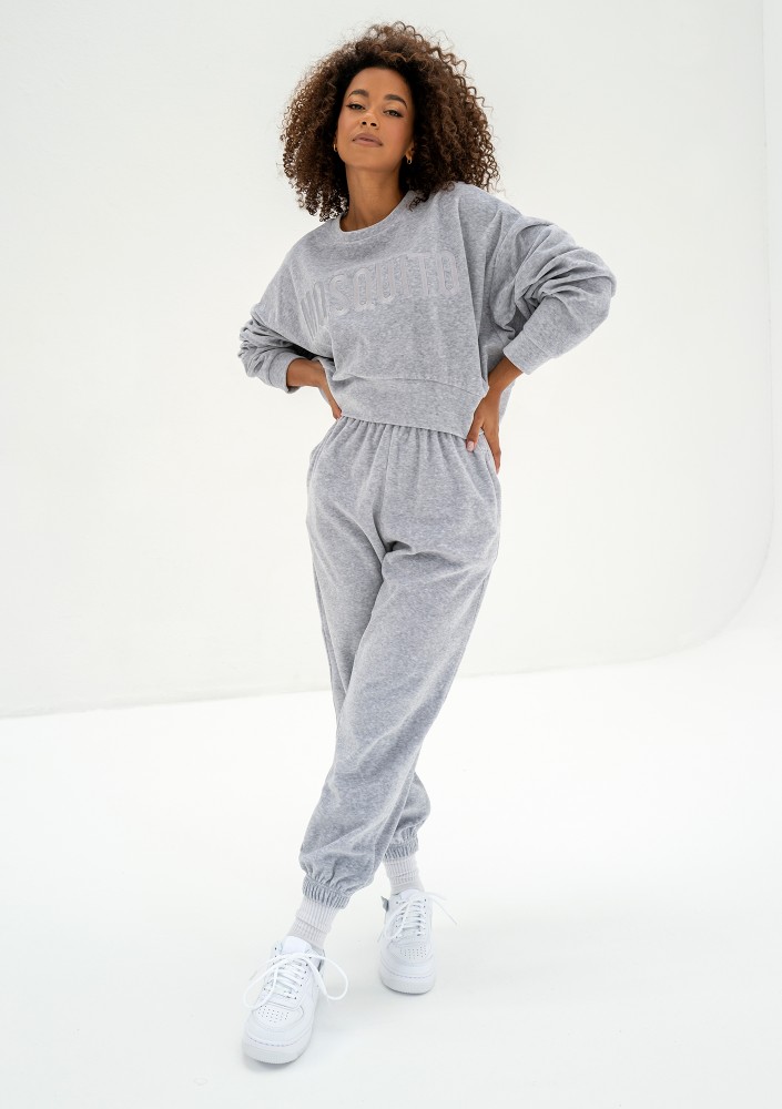 Icon Velvet - Spodnie welurowe Grey Melange