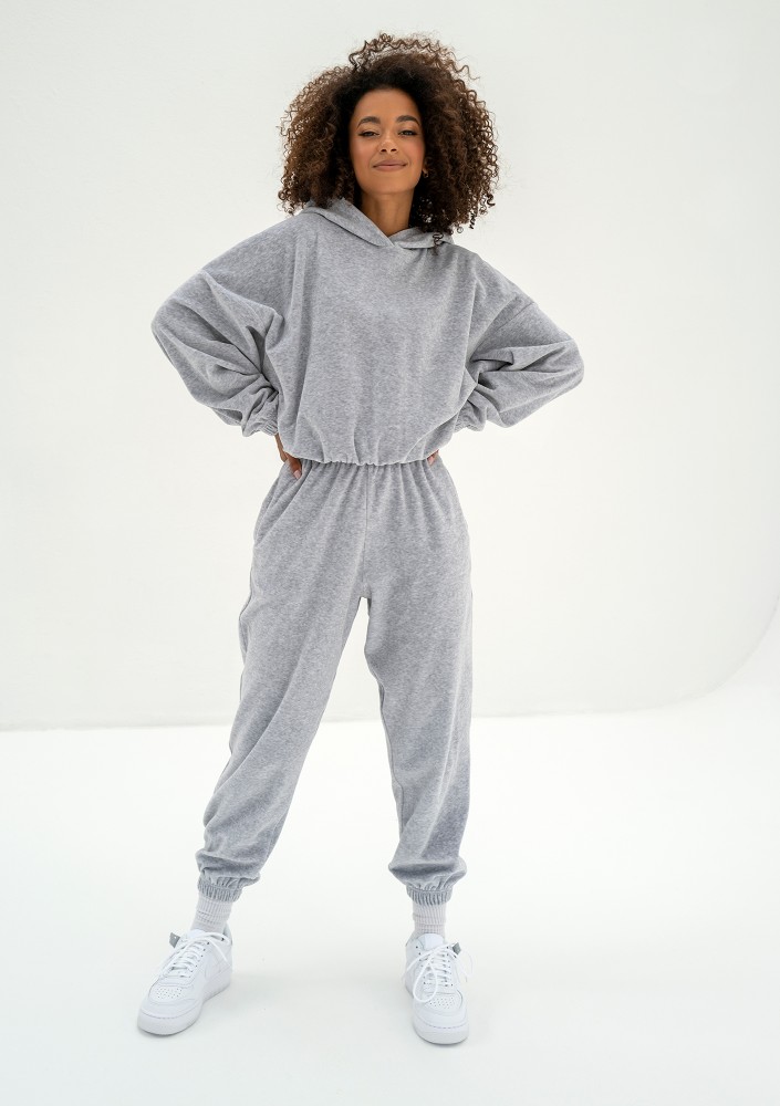 Icon Velvet - Spodnie welurowe Grey Melange