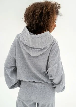 Icon Velvet - Melange grey velour hoodie with a logo