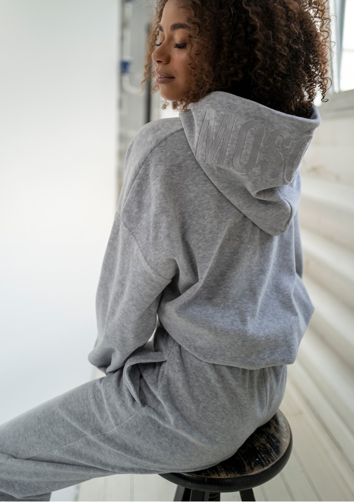 Icon Velvet - Bluza welurowa z kapturem Grey Melange