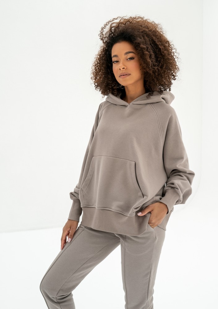 Hoody - Bluza kangurka z haftowanym kapturem Simply Taupe