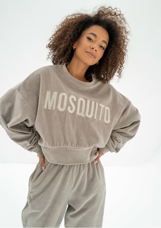 Shore Velvet - Taupe velour sweatshirt with a logo