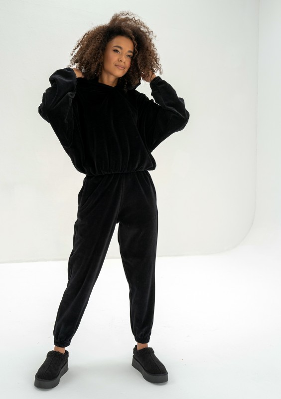 Icon Velvet - Bluza welurowa z kapturem Black