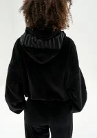 Icon Velvet - Black velour hoodie with a logo