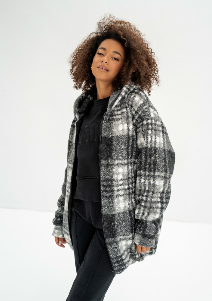 Furry - Checked boucle oversize jacket