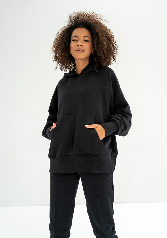 Hoody - Bluza kangurka z haftowanym logiem Black