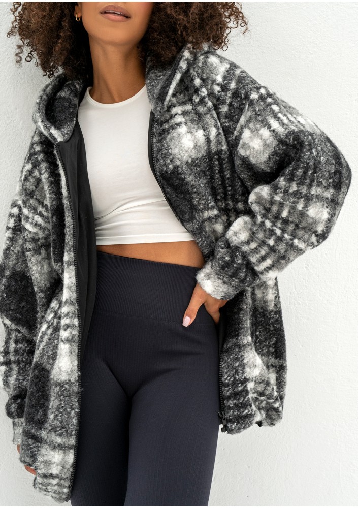 Furry - Checked boucle oversize jacket