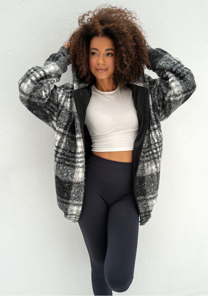 Furry - Checked boucle oversize jacket