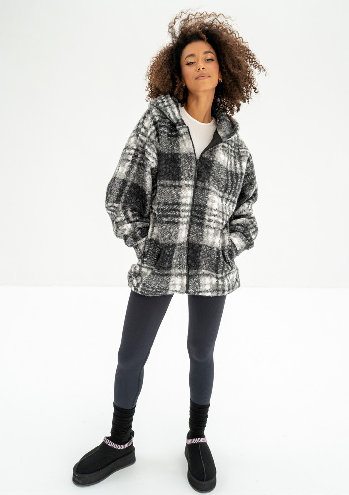 Furry - Checked boucle oversize jacket