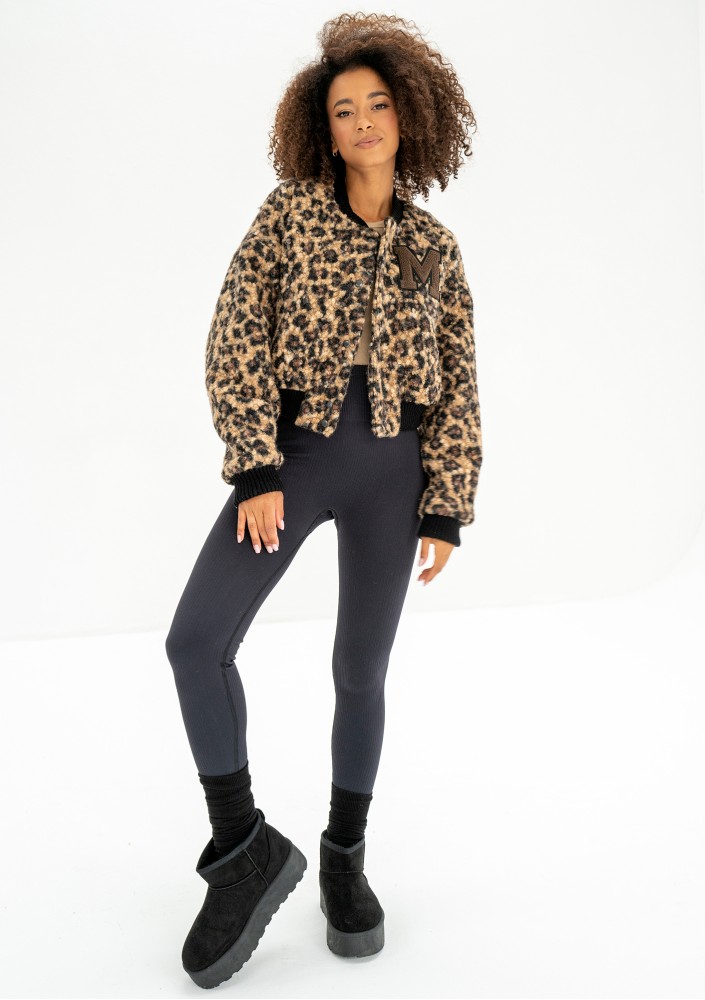 Blaze - Leopard spots printed boucle bomber jacket with a "M" logo