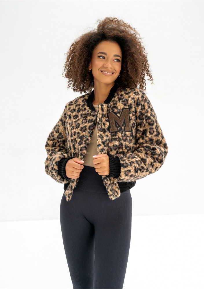 Blaze - Leopard spots printed boucle bomber jacket with a "M" logo