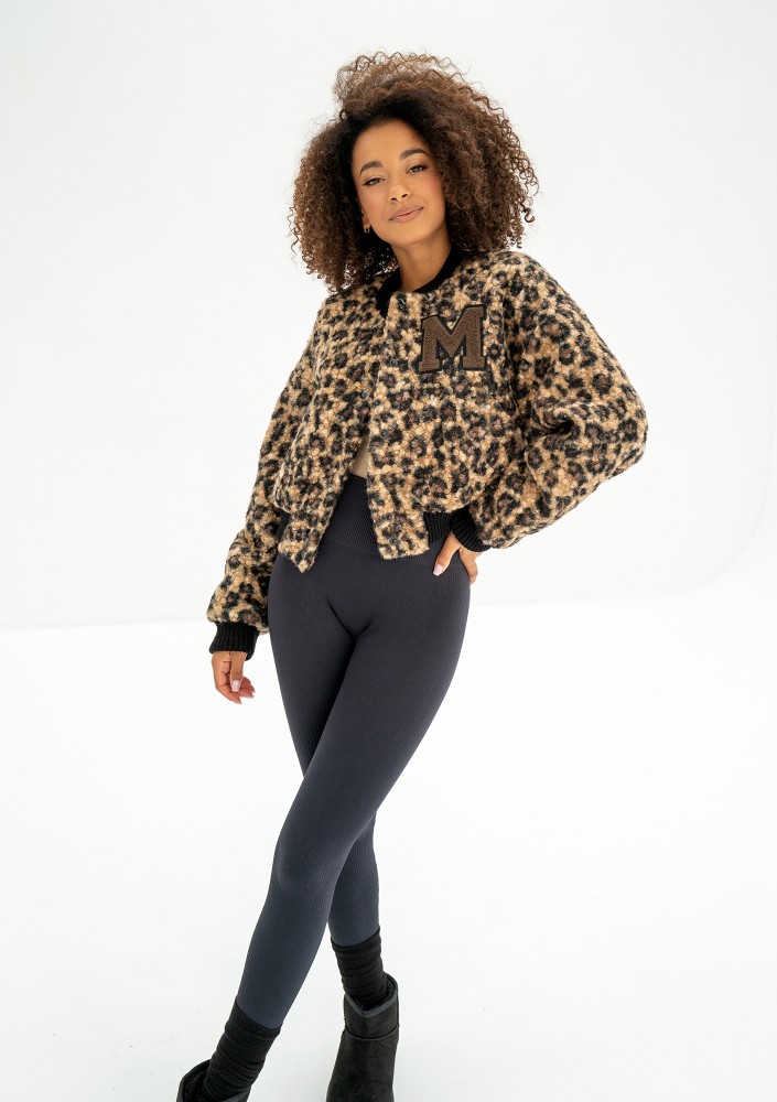Blaze - Leopard spots printed boucle bomber jacket with a "M" logo