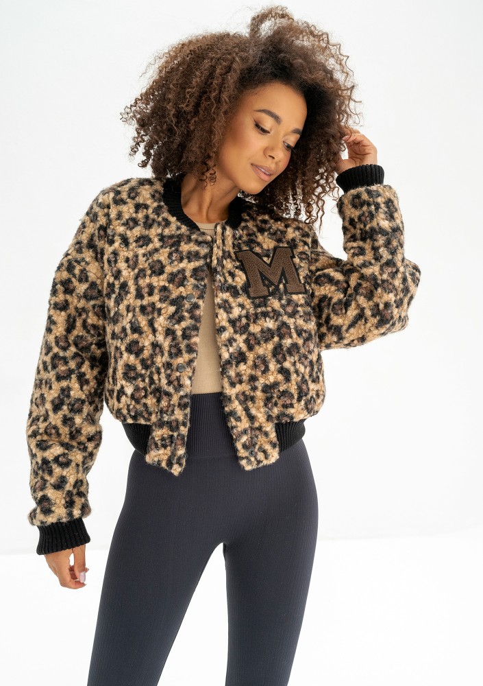 Blaze - Leopard spots printed boucle bomber jacket with a "M" logo