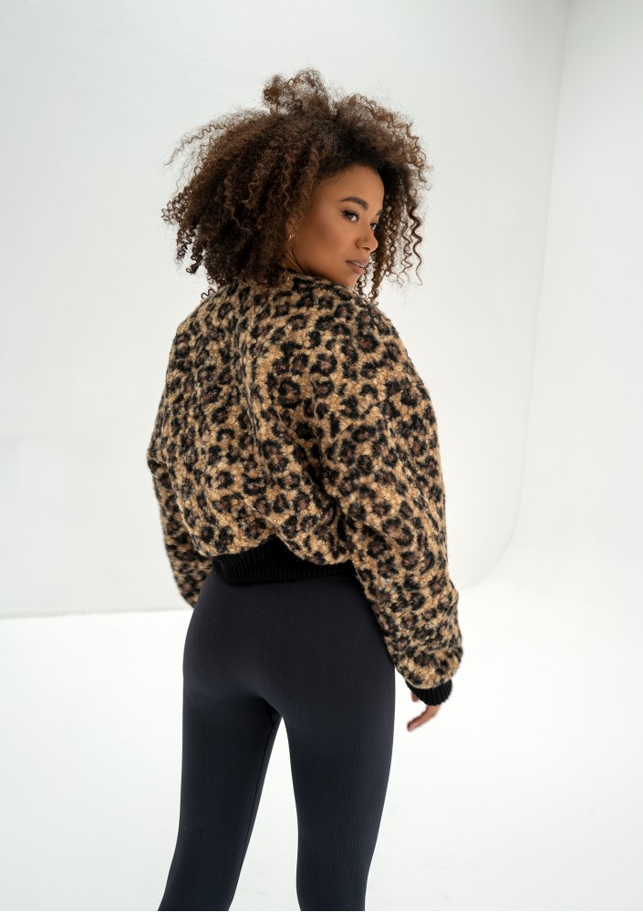 Blaze - Leopard spots printed boucle bomber jacket with a "M" logo