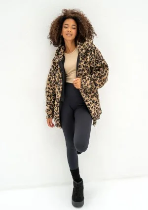 Furry - Leopard spots printed boucle oversize jacket