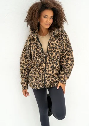 Furry - Leopard spots printed boucle oversize jacket