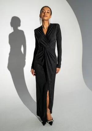 Mayell - Shiny black maxi draped dress