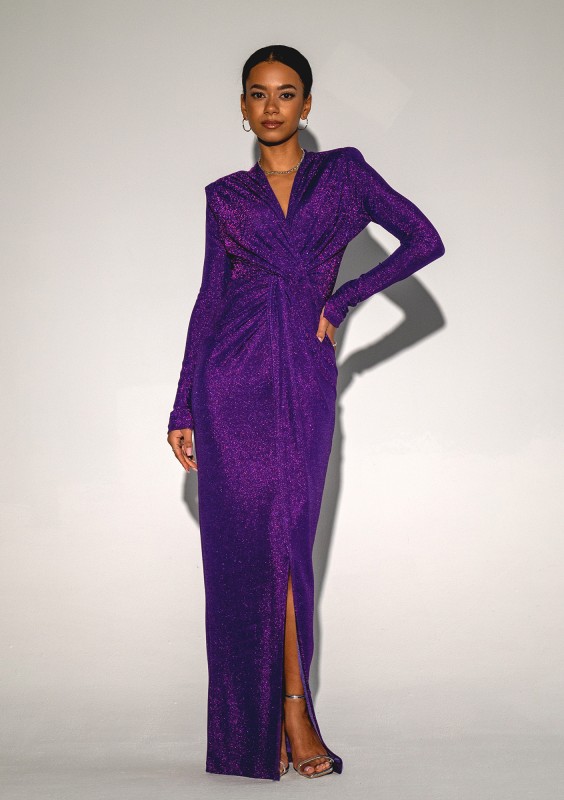 Mayell - Shiny purple maxi draped dress