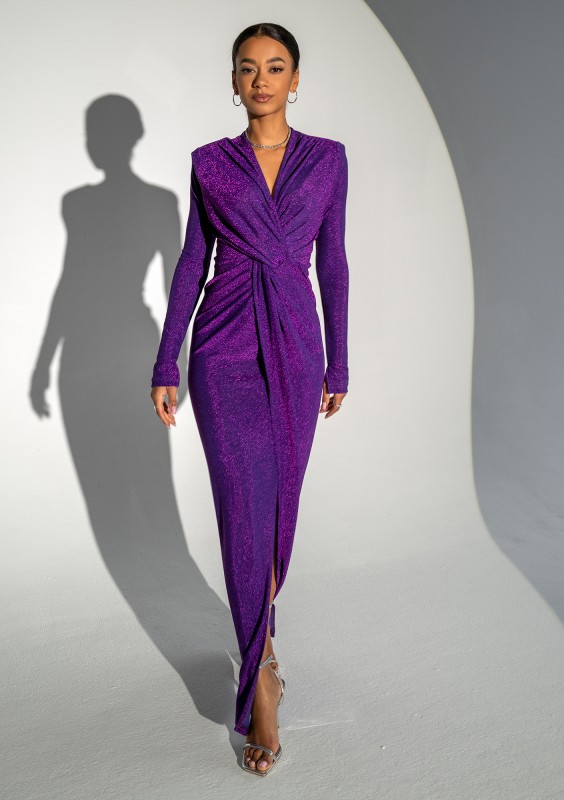 Mayell - Shiny purple maxi draped dress